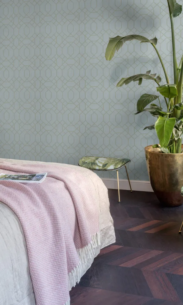 Baby Blue Ornamental Trellis Wallpaper R6852