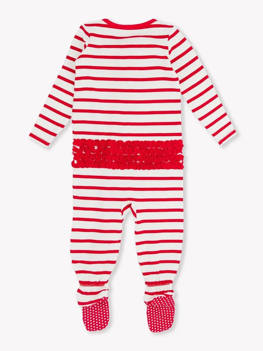 Baby Girls Modal Ruffle Footie - Red  White Stripe