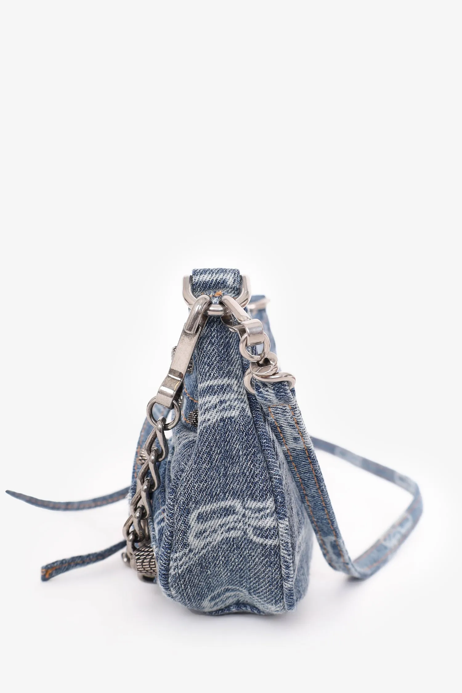 Balenciaga Blue Denim Le Cagole Mini BB Cagoule Handbag with Strap