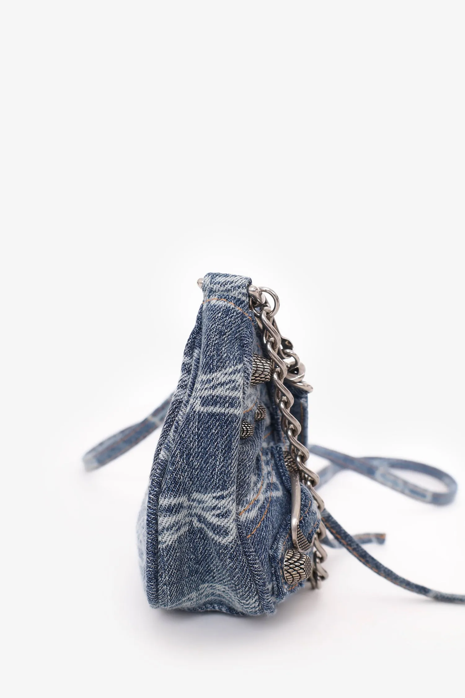 Balenciaga Blue Denim Le Cagole Mini BB Cagoule Handbag with Strap