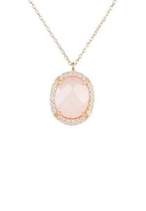 Beatrice Oval Gemstone Pendant Necklace Rose Gold Rose Quartz