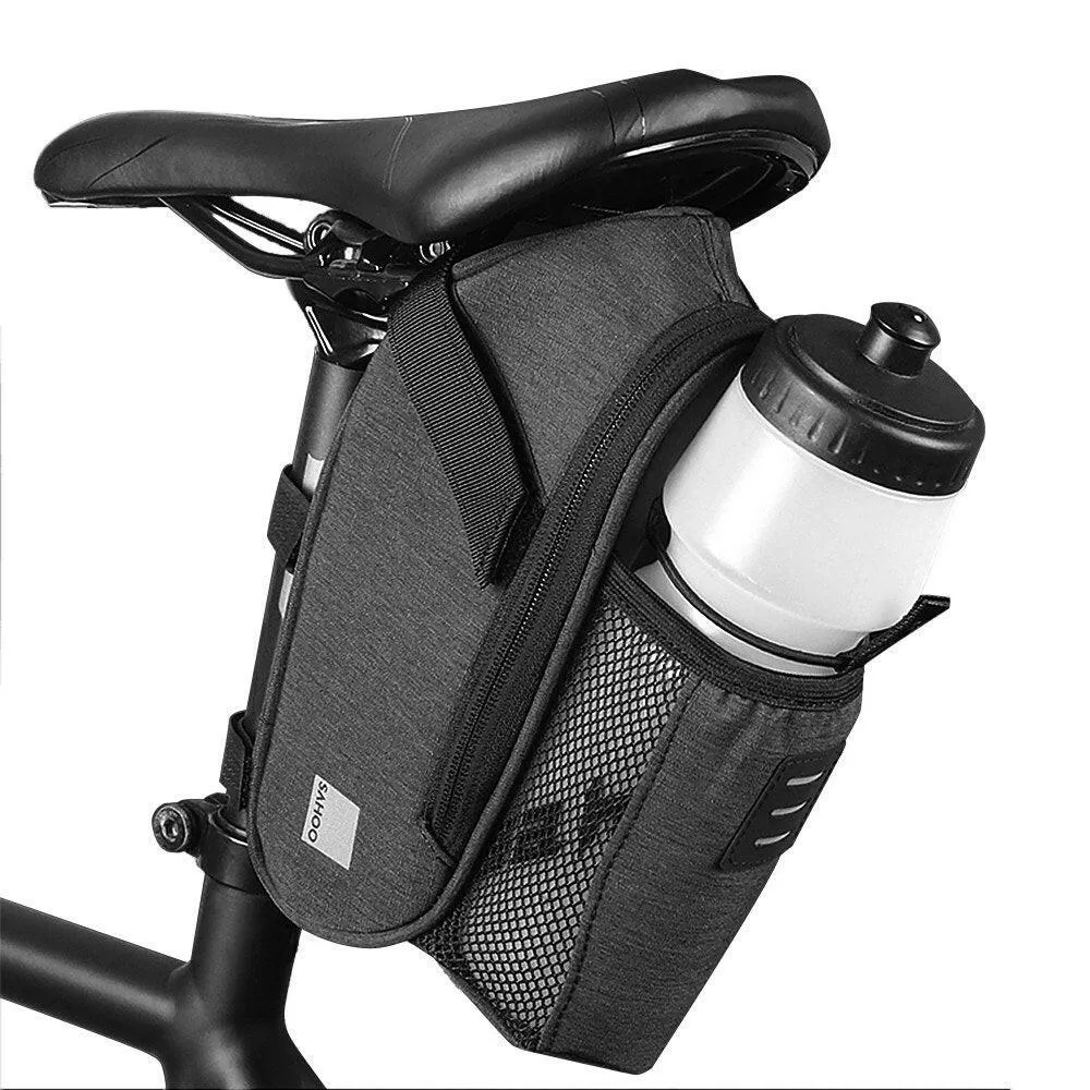 Bicycle Saddle Bag with Water Bottle Pocket Waterproof Bike Seat Bag Reflective Cycling Rear Seat Post Bag with Kettle Pouch Large Capacity Tail Rear Bag MTB Road Bike Bag