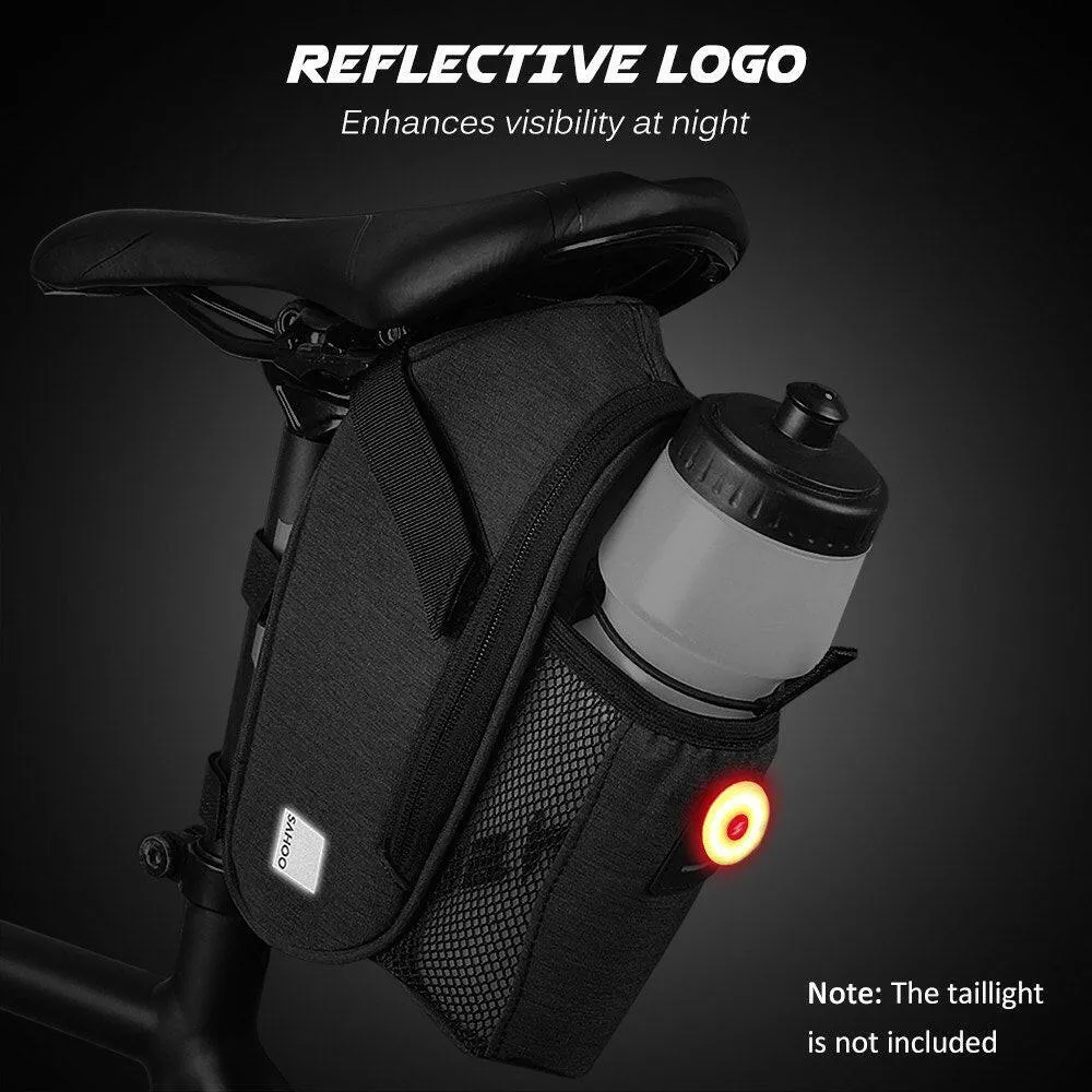 Bicycle Saddle Bag with Water Bottle Pocket Waterproof Bike Seat Bag Reflective Cycling Rear Seat Post Bag with Kettle Pouch Large Capacity Tail Rear Bag MTB Road Bike Bag