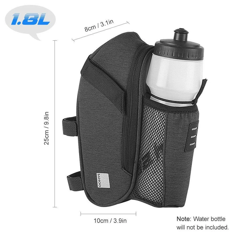 Bicycle Saddle Bag with Water Bottle Pocket Waterproof Bike Seat Bag Reflective Cycling Rear Seat Post Bag with Kettle Pouch Large Capacity Tail Rear Bag MTB Road Bike Bag