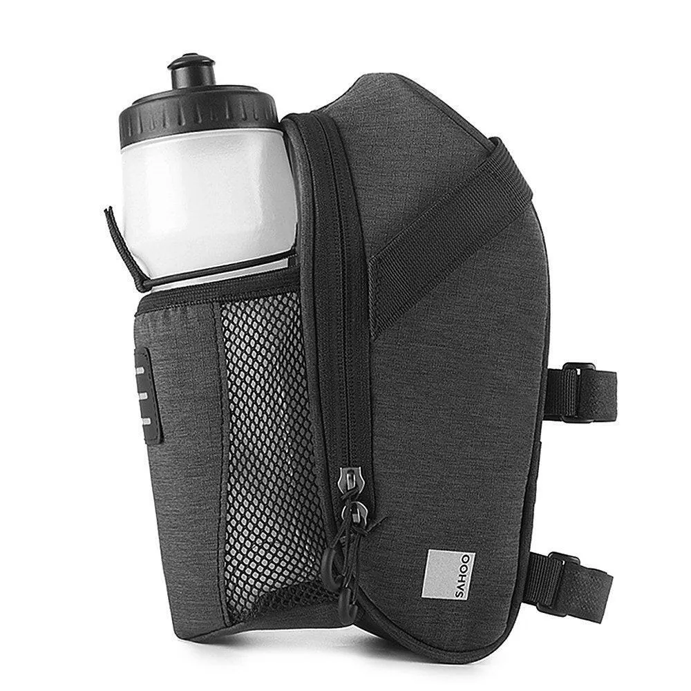 Bicycle Saddle Bag with Water Bottle Pocket Waterproof Bike Seat Bag Reflective Cycling Rear Seat Post Bag with Kettle Pouch Large Capacity Tail Rear Bag MTB Road Bike Bag