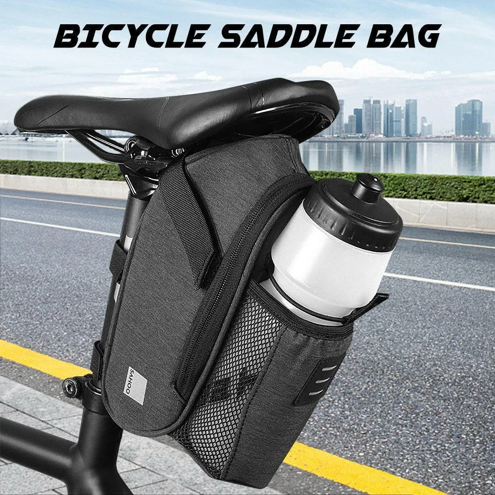 Bicycle Saddle Bag with Water Bottle Pocket Waterproof Bike Seat Bag Reflective Cycling Rear Seat Post Bag with Kettle Pouch Large Capacity Tail Rear Bag MTB Road Bike Bag