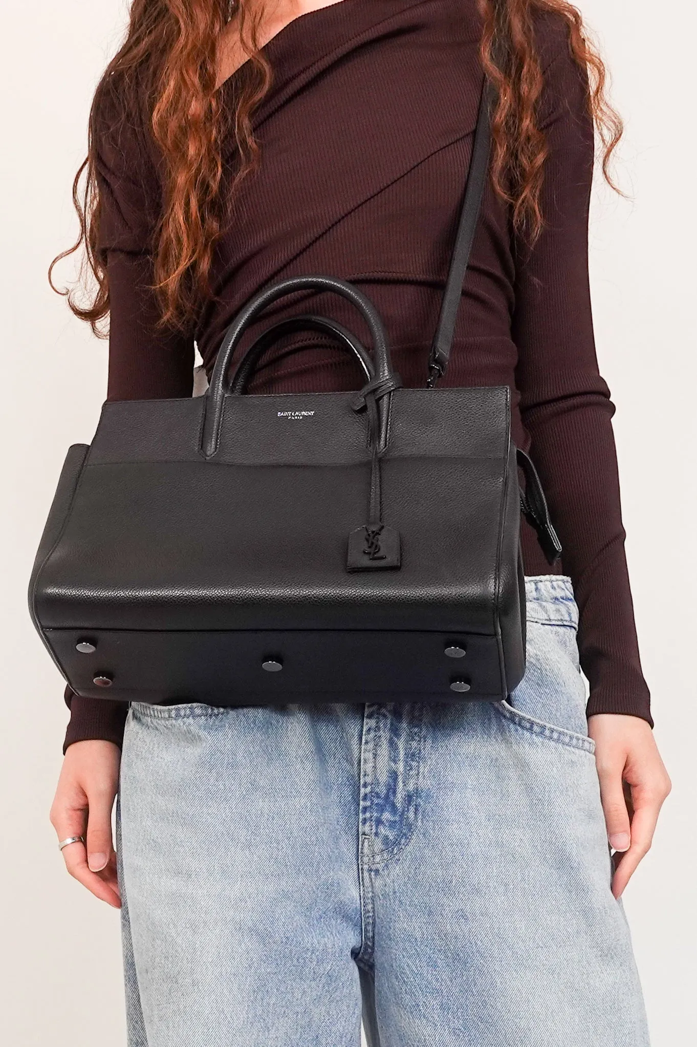 black leather tote with crossbody strap RRP £1800