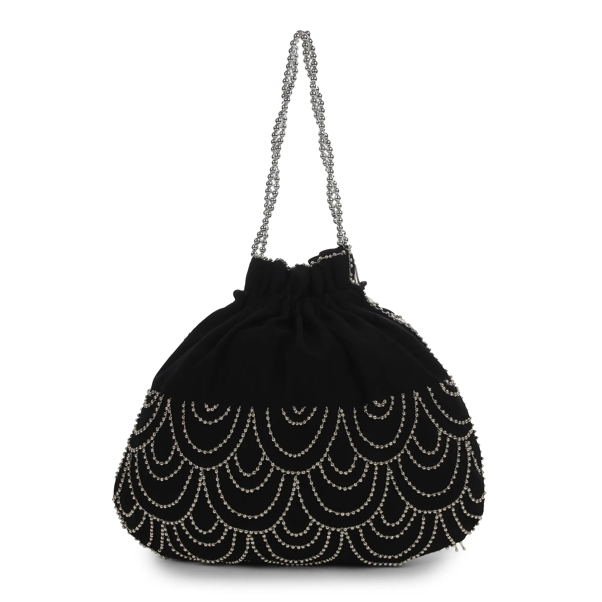 Black Potli Bag with exquisite silver circles embroidery