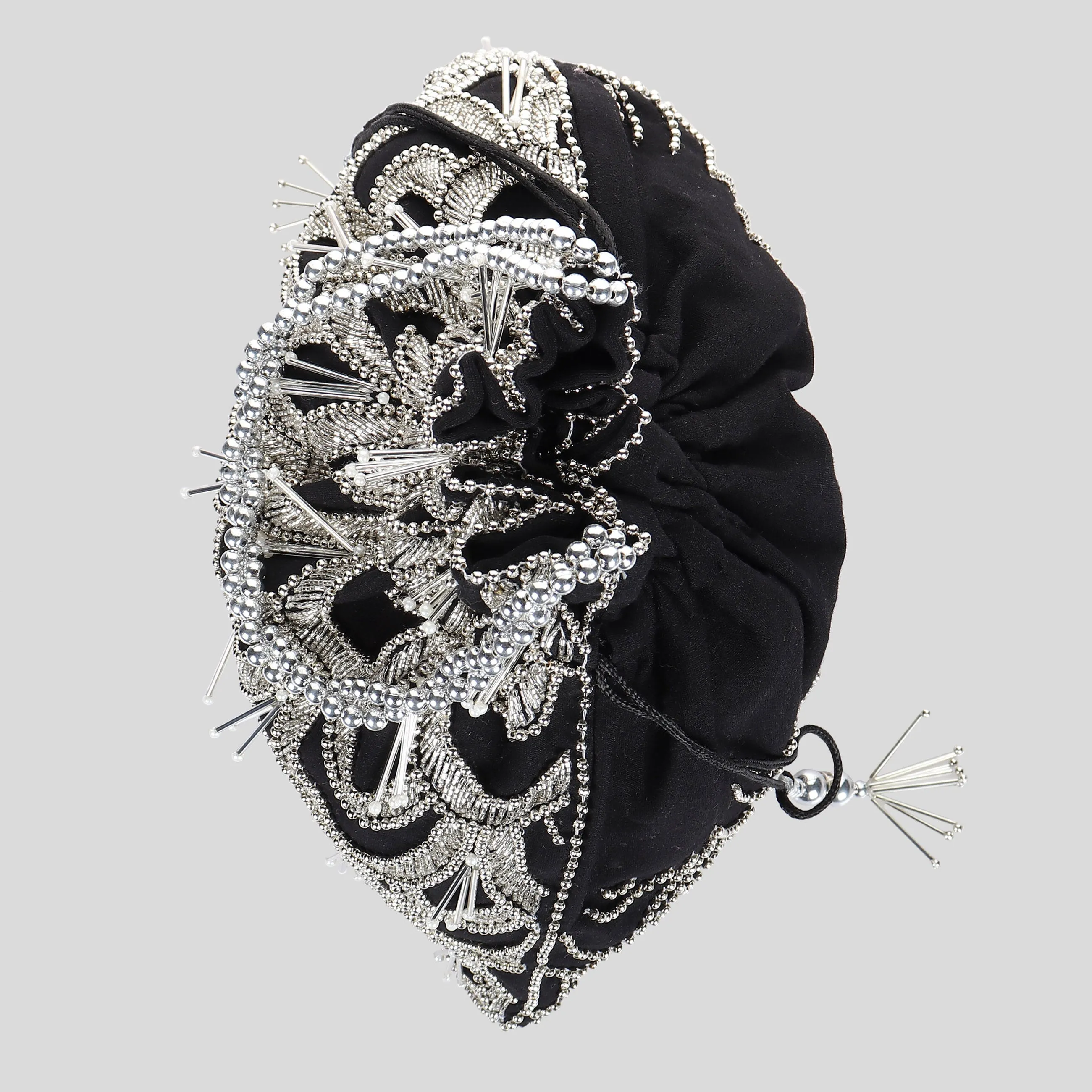 Black Potli Bag with exquisite silver circles embroidery