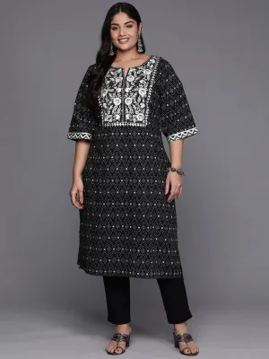 Black Yoke Design Cotton Straight Kurta