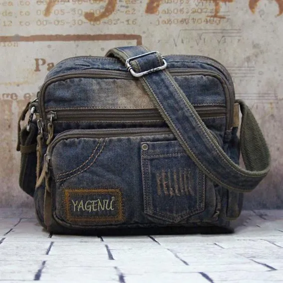 Blue Denim Mens Fashion Small inches Messenger Bag Jean Blue Small Postman Bag Courier Bag For Men