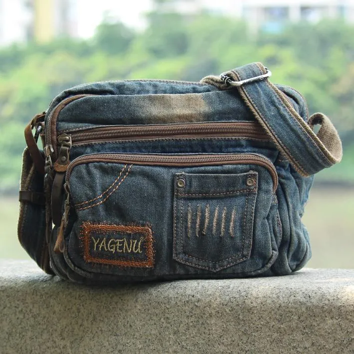 Blue Denim Mens Fashion Small inches Messenger Bag Jean Blue Small Postman Bag Courier Bag For Men