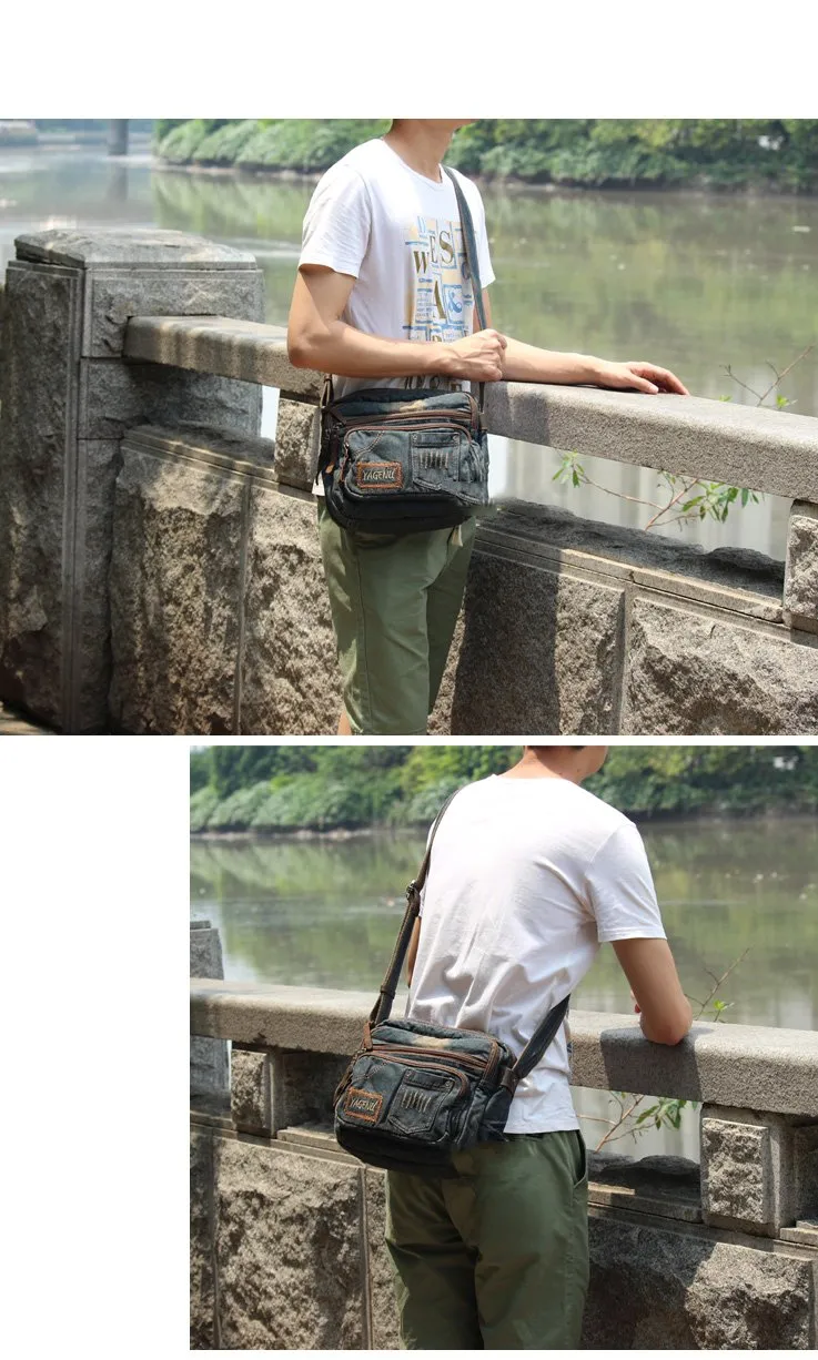 Blue Denim Mens Fashion Small inches Messenger Bag Jean Blue Small Postman Bag Courier Bag For Men