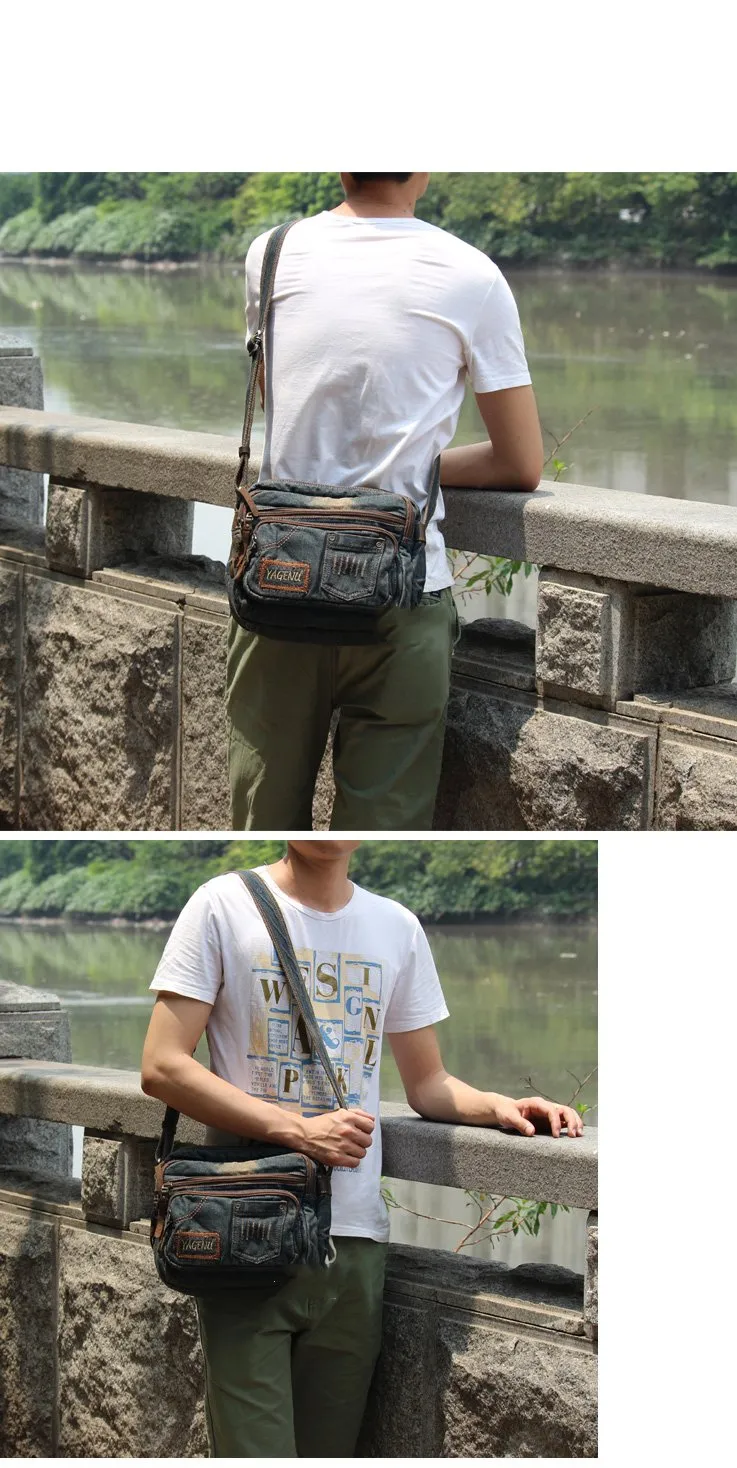 Blue Denim Mens Fashion Small inches Messenger Bag Jean Blue Small Postman Bag Courier Bag For Men