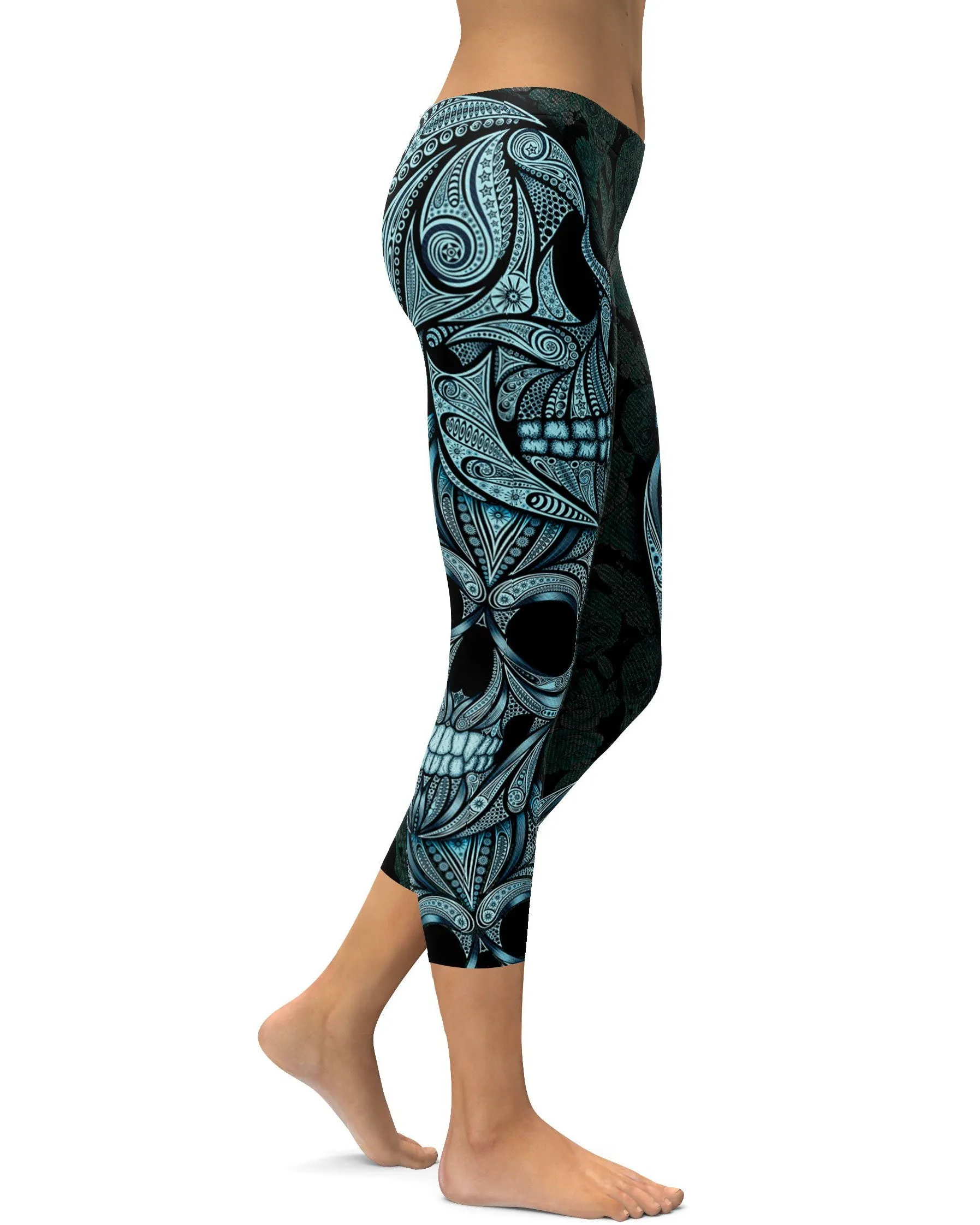 Blue Ornamental Skull Capris