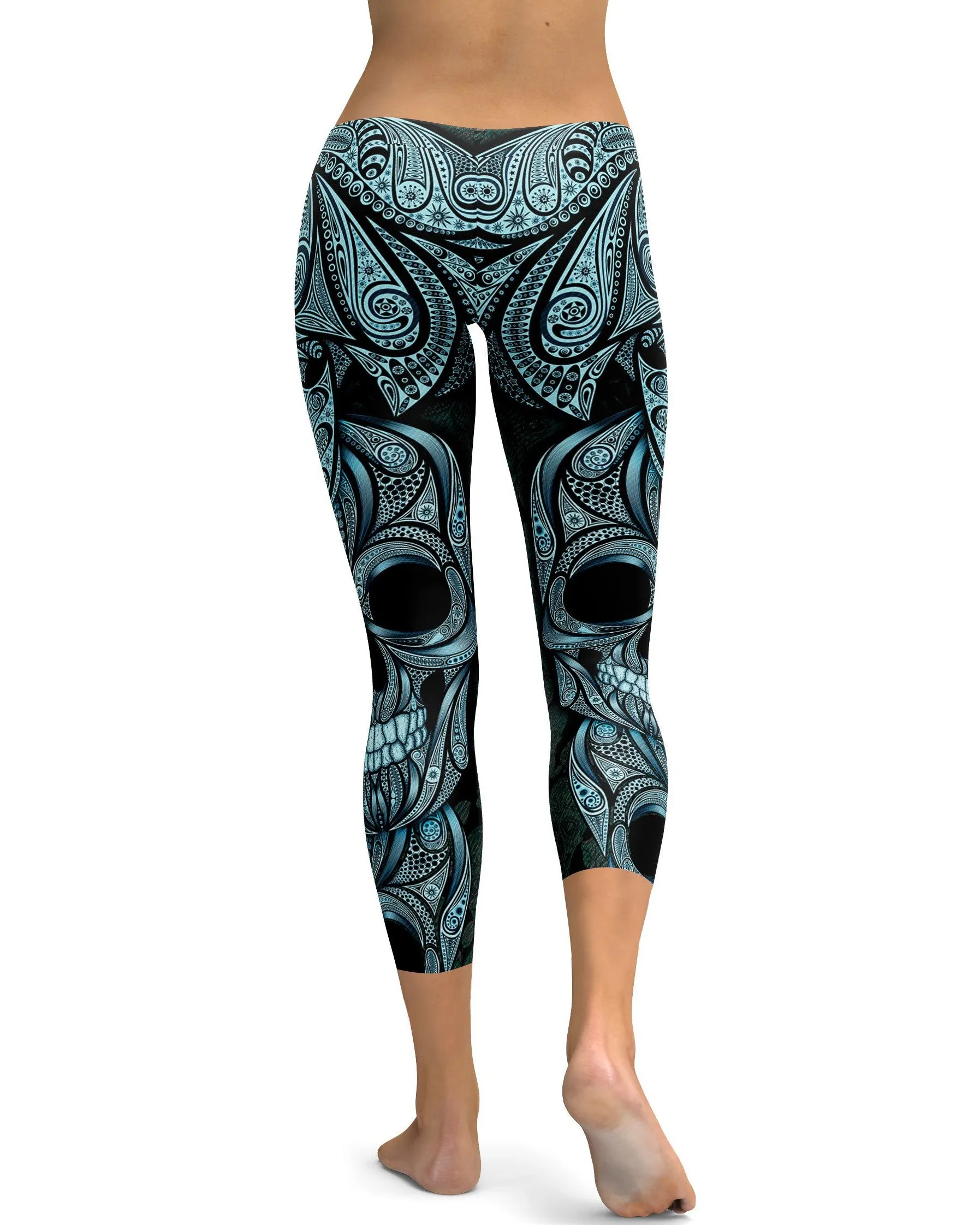 Blue Ornamental Skull Capris