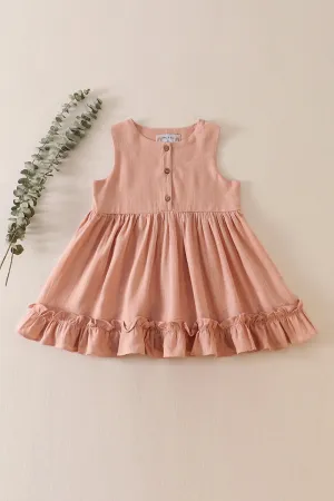 Blush ruffle button linen dress