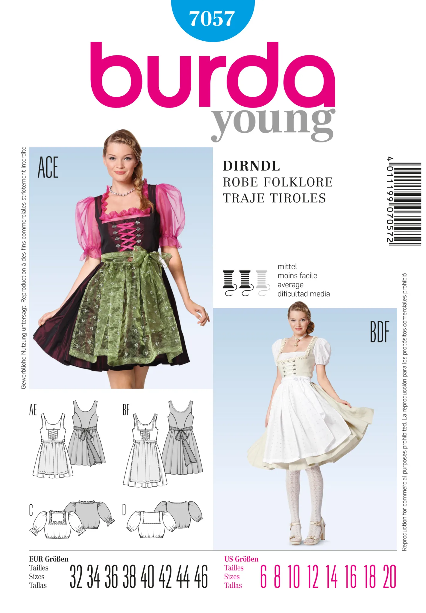 Burda 7057 Dirndl Folklore Dress Pattern