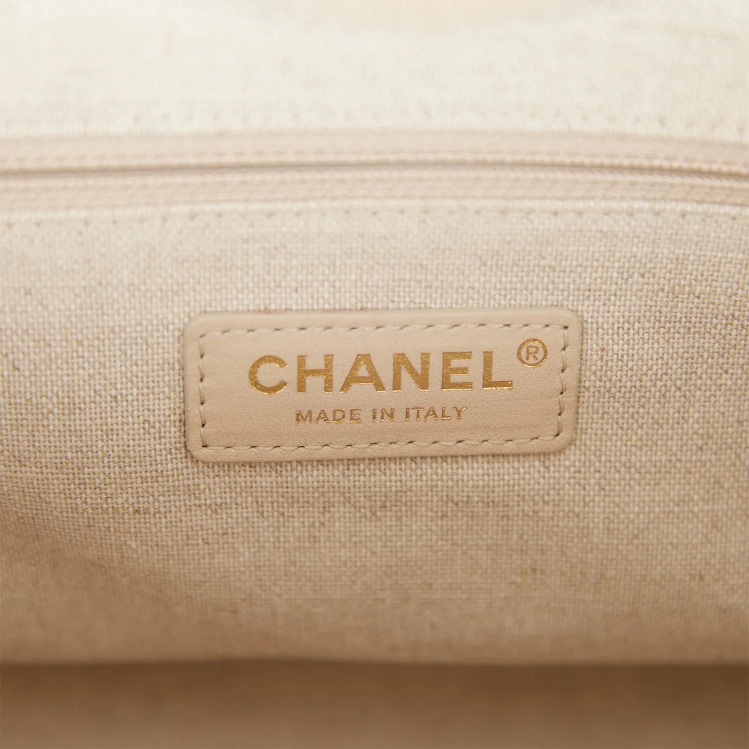 Chanel Small Deauville Shopping Bag White and Beige Boucle Light Gold Hardware