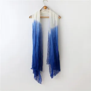 Classic Klein Blue Dip Dyed Linen Tassel Scarf