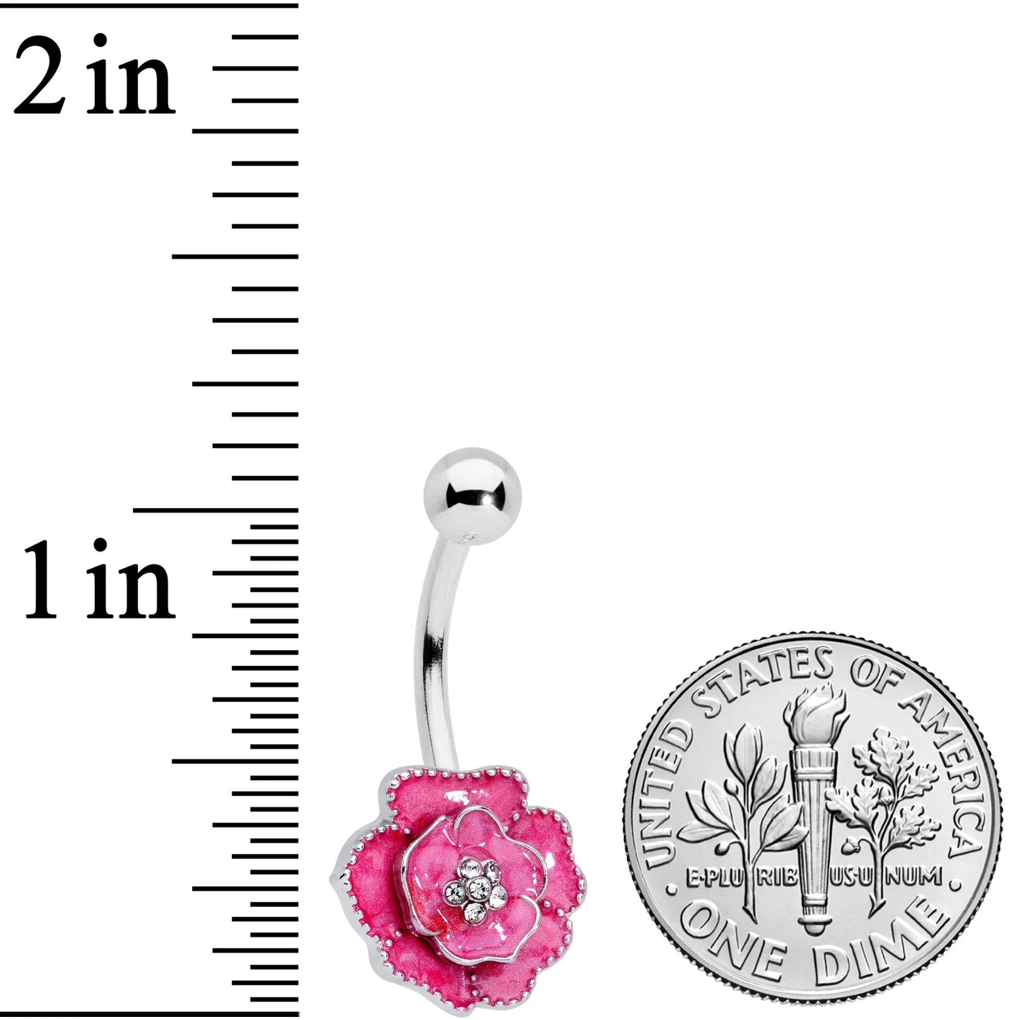 Clear Gem Pink Rose Reversible Belly Ring