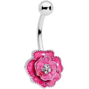 Clear Gem Pink Rose Reversible Belly Ring