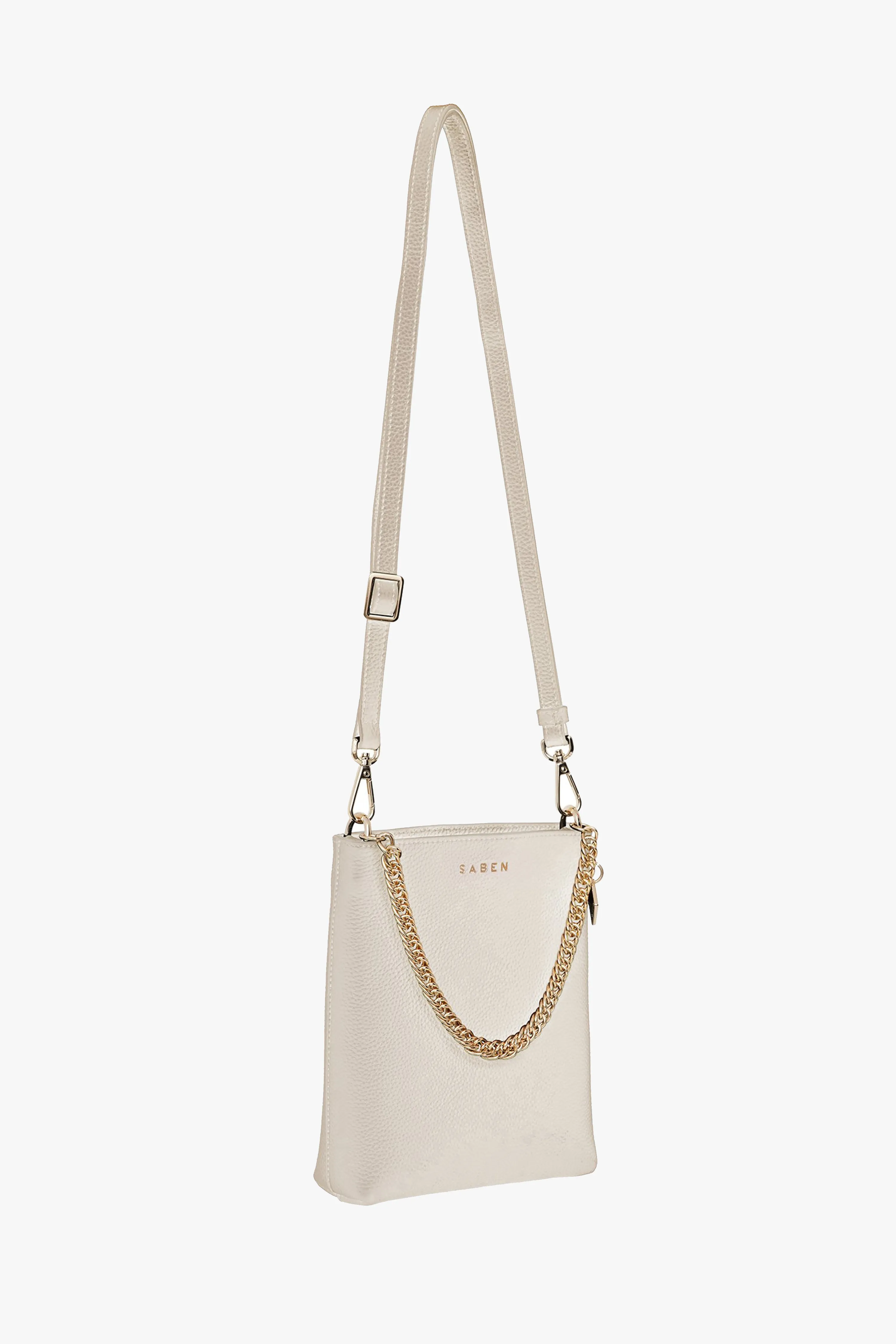 Coco Alabaster Leather Bucket Bag with Gold Chain Detail