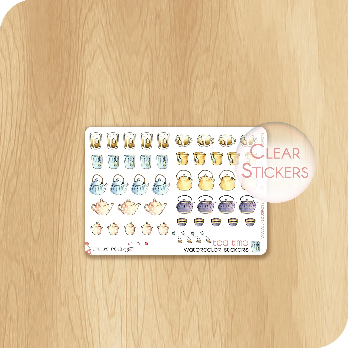 Coffee Time - Watercolor Planner Stickers MINI - Tea pots and glasses