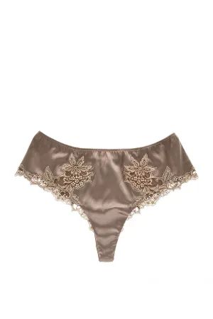 COTTON CLUB NOTORIOUS Taupe Silk Floral Thong