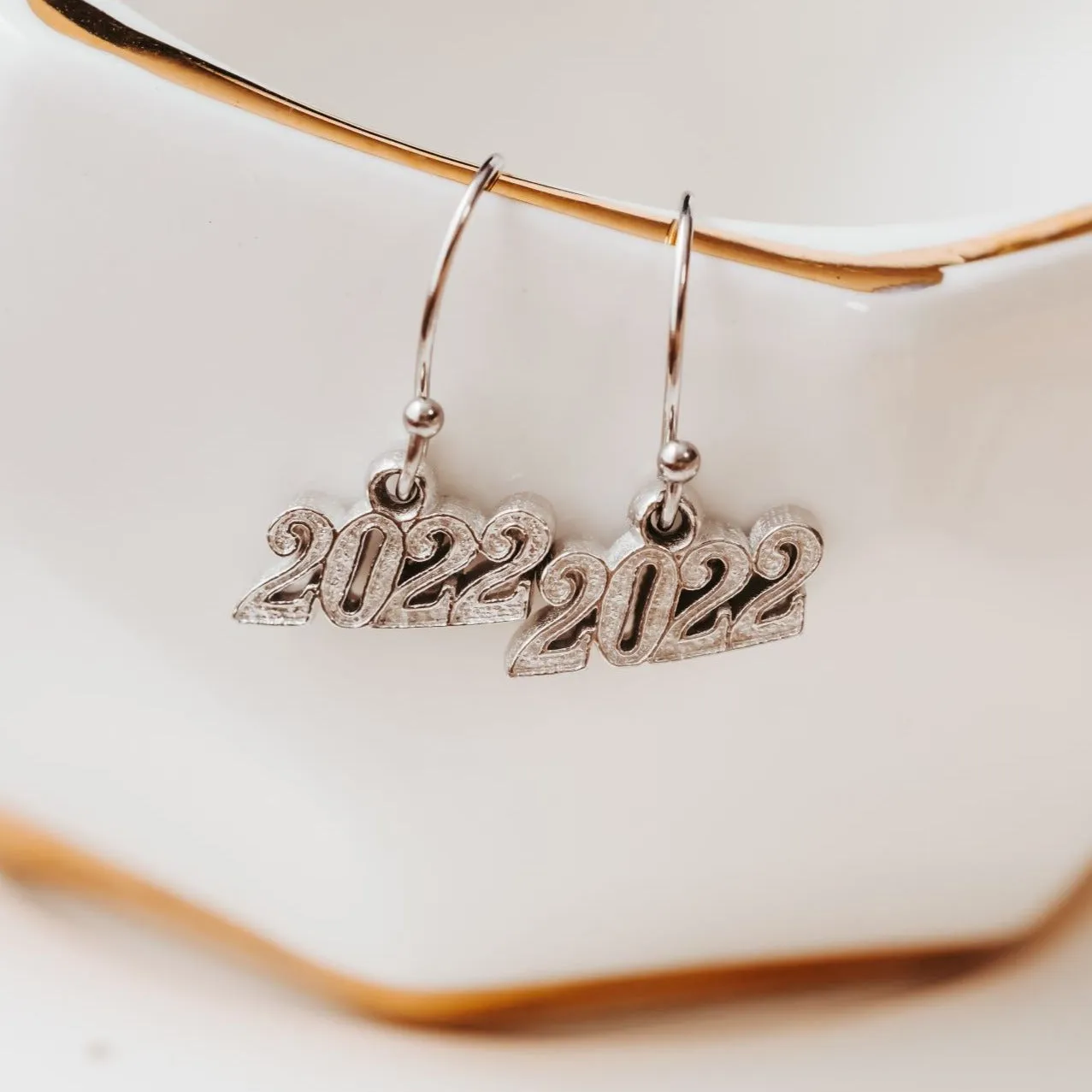 Custom Graduate Gifts - 2024 Grad Year Earrings - Congrats Ornament with Custom Year Charm