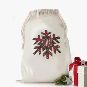 Custom Snowflake Plaid Christmas Drawstring Sack for Kids | Personalized Santa Bag