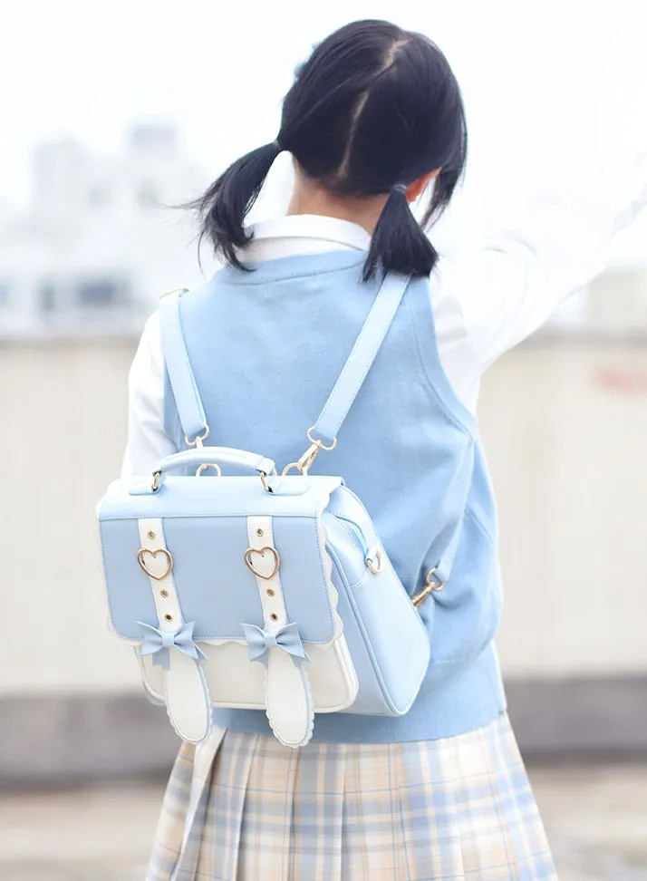 Cute Milk Tea Bear Rabbit Bunny Ears White Blue Messenger Student Bag