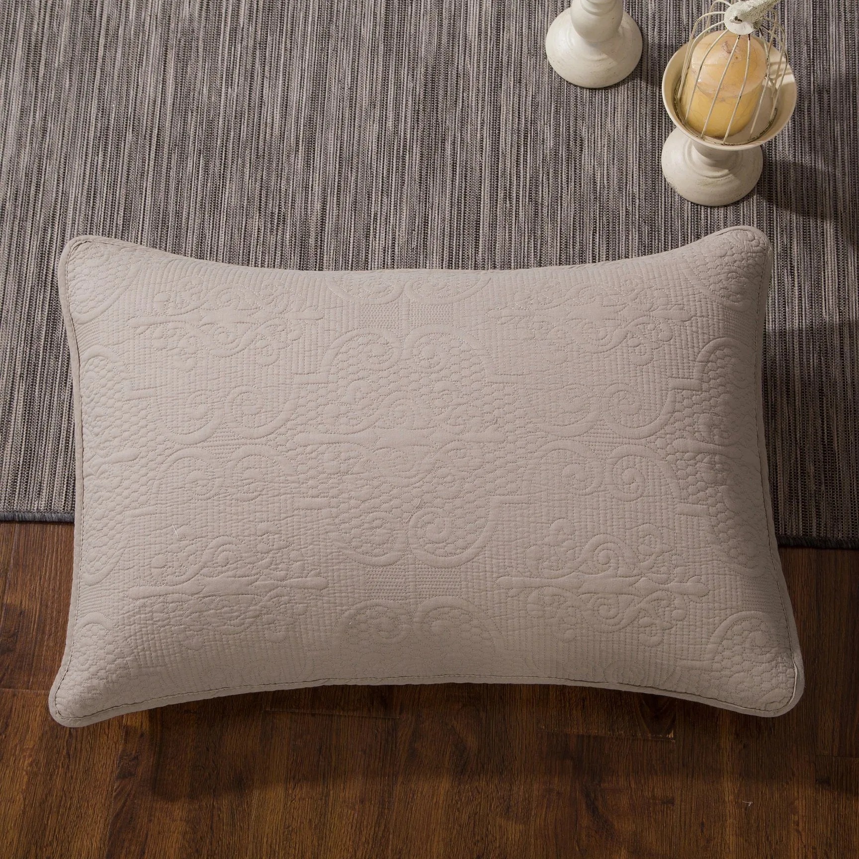 DaDa Bedding Taupe Beige Sand Dollar Floral Quilted Cotton Pillow Sham - 1-Piece  (JHW585)