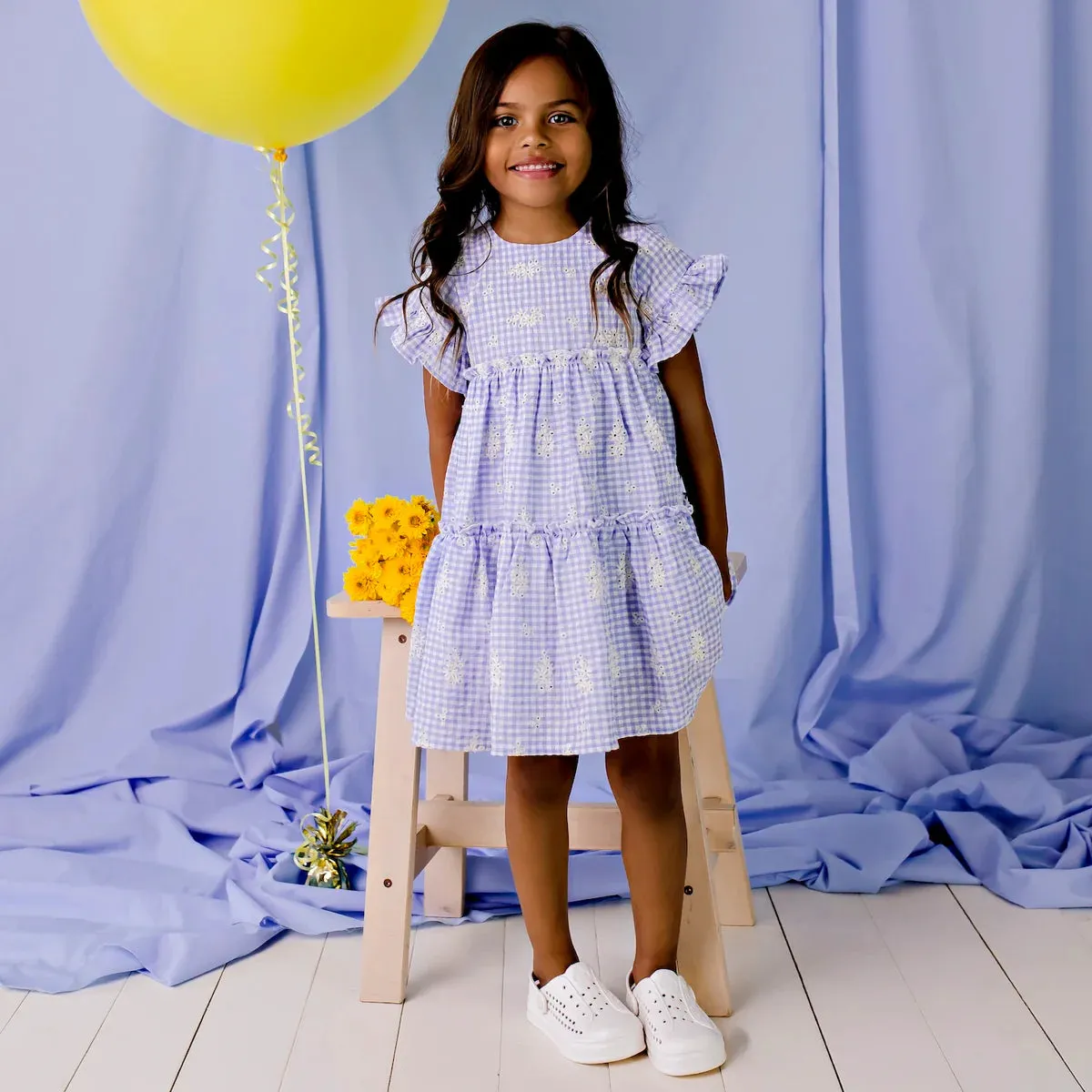 Designer Kidz - Alice Embroidered Gingham Dress - Blue