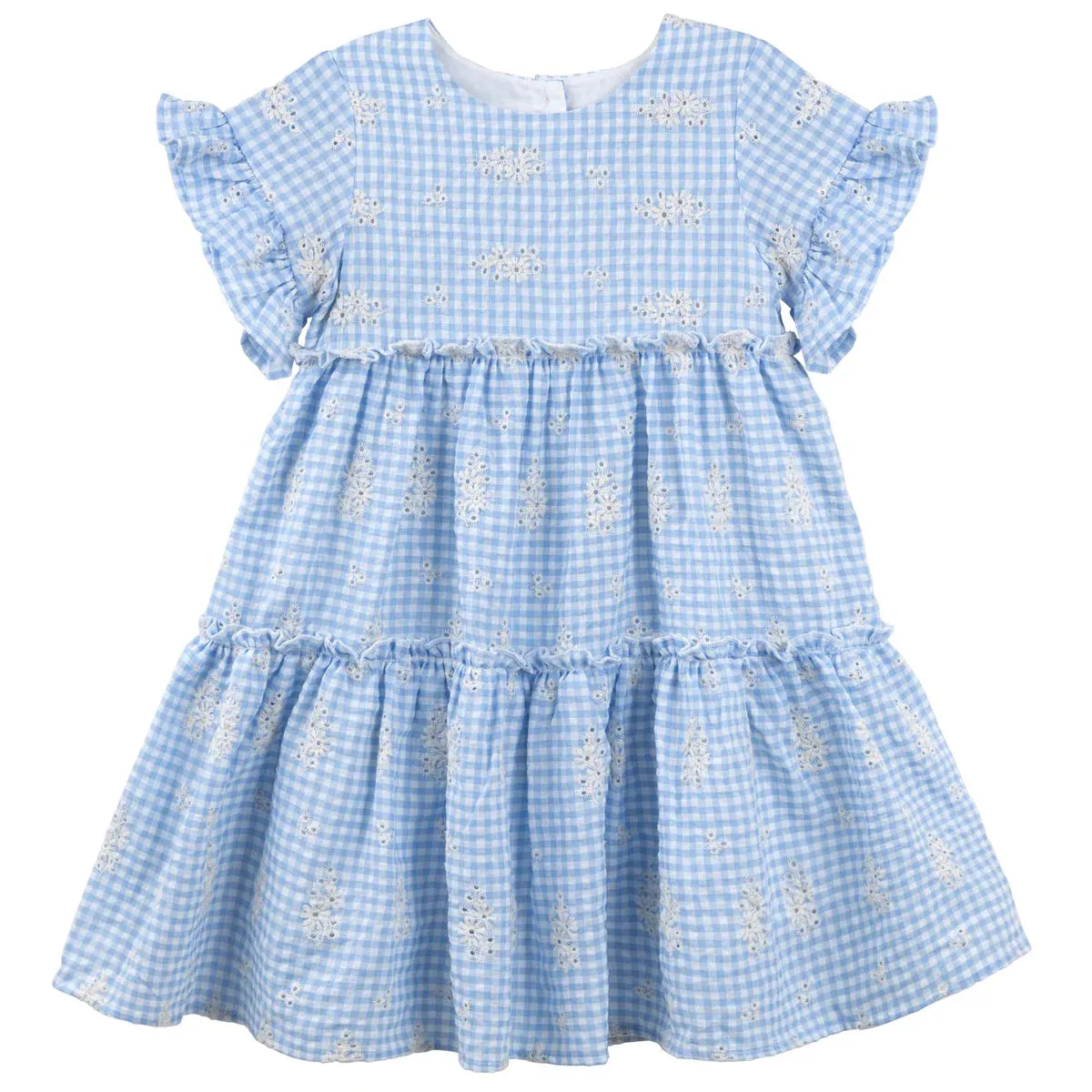 Designer Kidz - Alice Embroidered Gingham Dress - Blue