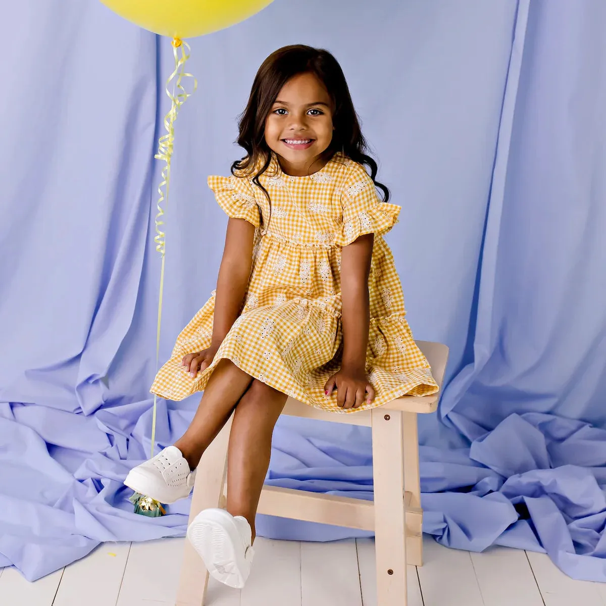 Designer Kidz - Alice Embroidered Gingham Dress - Yellow