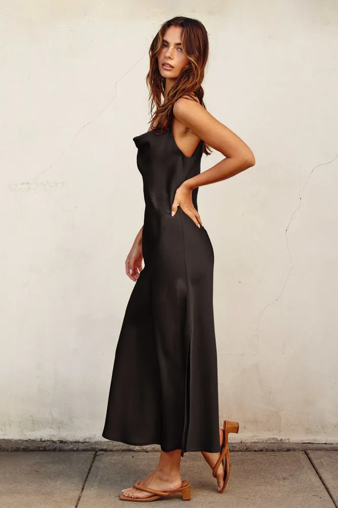 Dress Forum Going Out Cowl Neck Slip Dress- Black