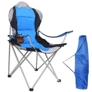 Foldable Camping Chair Heavy Duty Steel Lawn Chair Padded Seat Arm Back Beach Chair 330LBS Max Load with Cup Holder Carry Bag - Blue