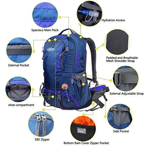 G4Free Hiking Backpack 50L Waterproof Daypack Outdoor Camping Climbing Backpack with Rain Cover for Women Men