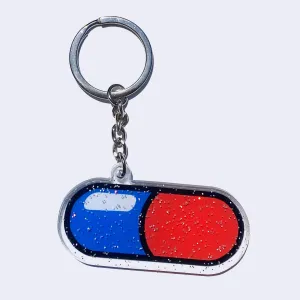 Giant Robot - Pill Capsule (Blue & Red) Glitter Charm Keychain