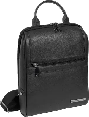 Gotham 12" Pebble Grain Genuine Leather Messenger Bag - Black