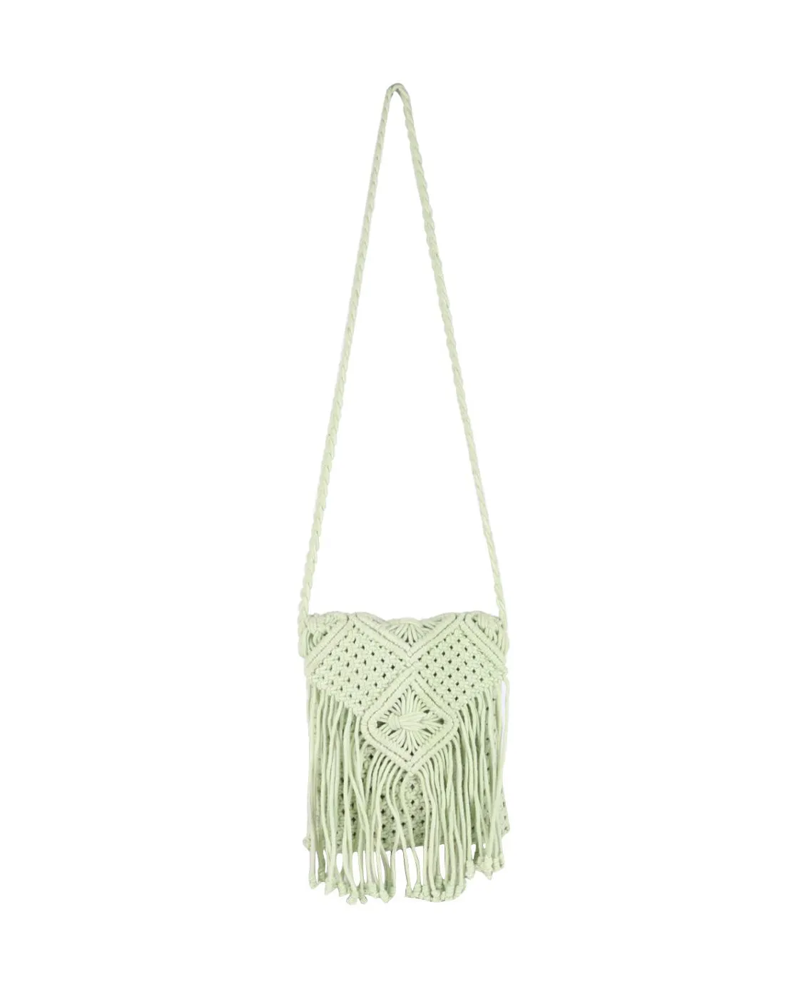 Green Macrame Flapover Crossbody Sling Bag