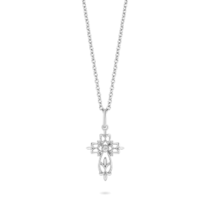 Hallmark Fine Jewelry Art Nouveau Lace Cross Pendant in Sterling Silver with Diamonds