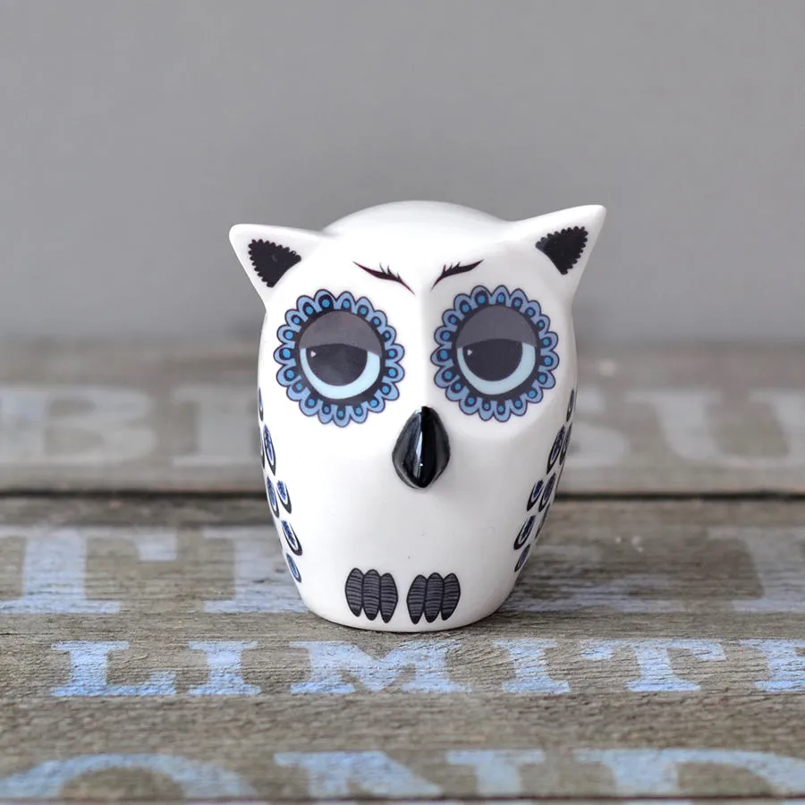 Handmade Ceramic Blue Baby Owl Ornament