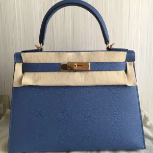 Hermès Kelly 28 Bleu Brighton Sellier Epsom Gold Hardware GHW