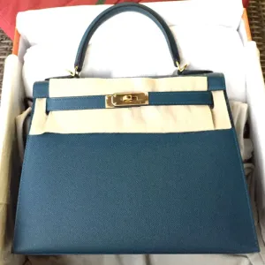 Hermès Kelly 28 Cobalt Sellier Epsom Gold Hardware GHW