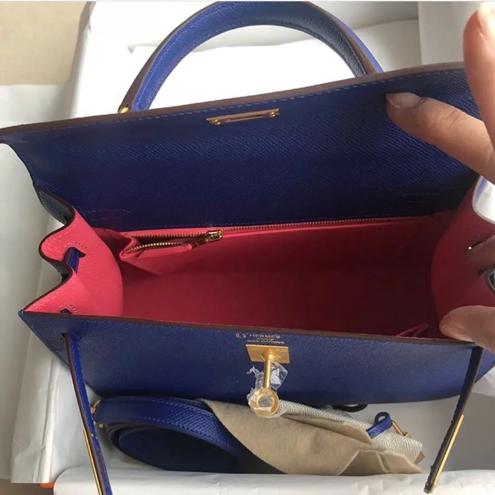 Hermès Kelly HSS 25 Bleu Electrique/Rose Azalee Sellier Epsom Gold Hardware GHW