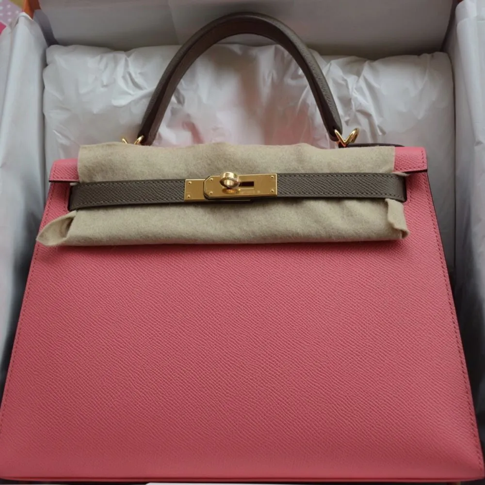 Hermès Kelly HSS 28 Rose Azalee/Gris Etain Sellier Epsom Gold Hardware GHW