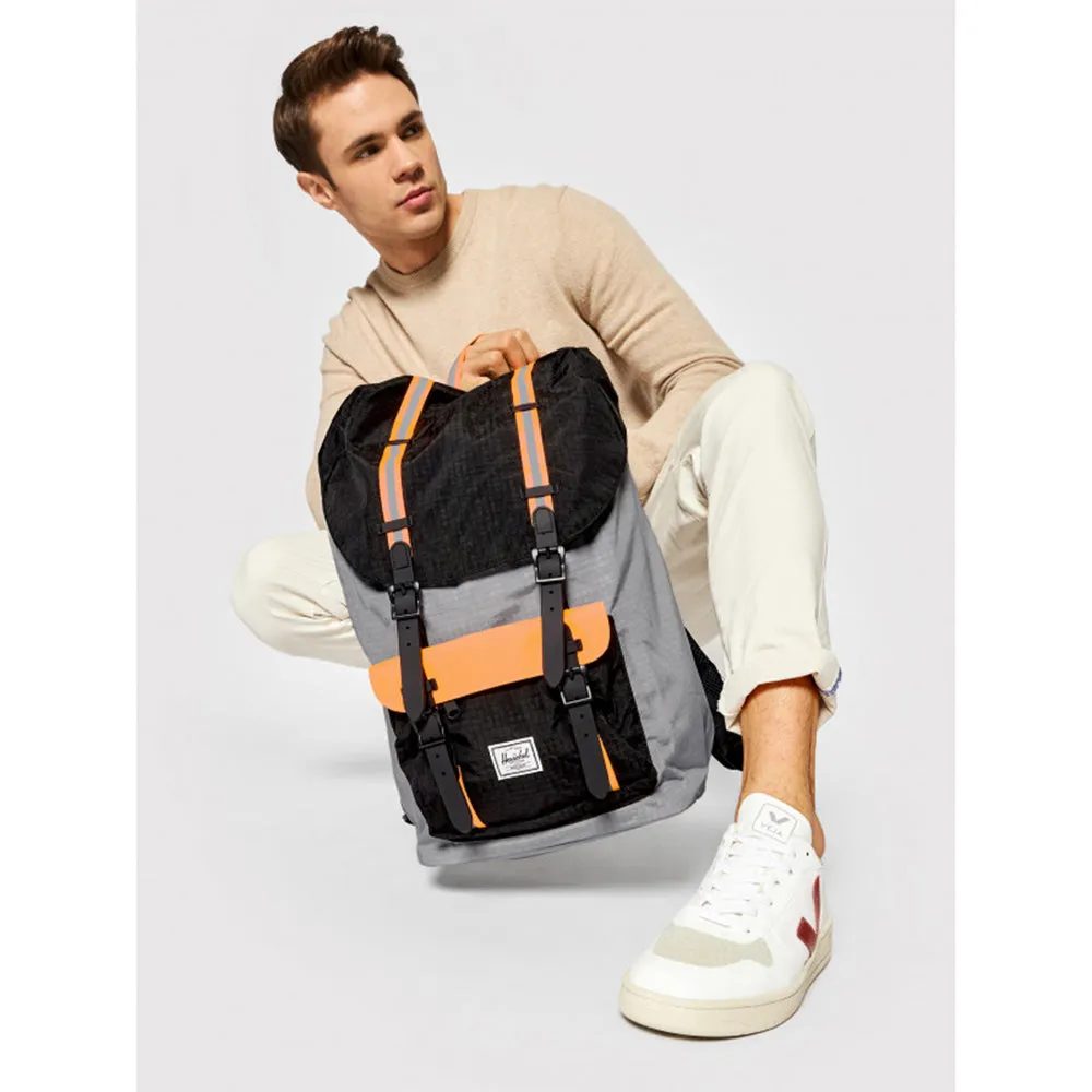 Herschel Little America Mid-Volume Backpack, Sharkskin Enzyme Ripstop/Black Enzyme Ripstop/Shocking Orange - 10020-04916