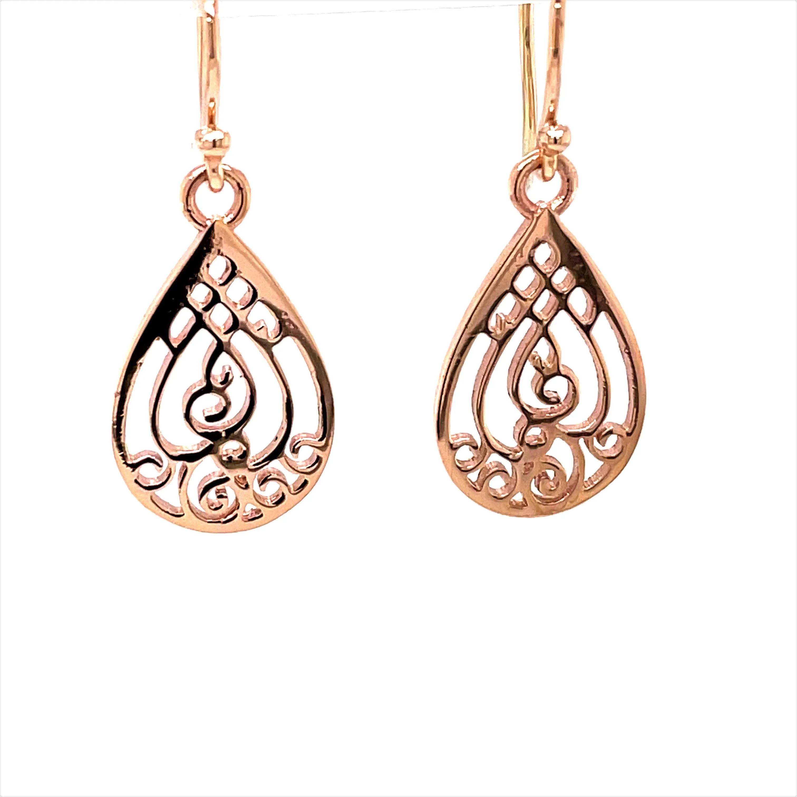 Jewel Rose Gold Fancy Filagree Teardrop Earring